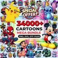 Plus de 34 000 méga-bundle drôle de bande dessinée, cliparts dessins animés, sublimation, dessin animé png, fichiers Png rétro
