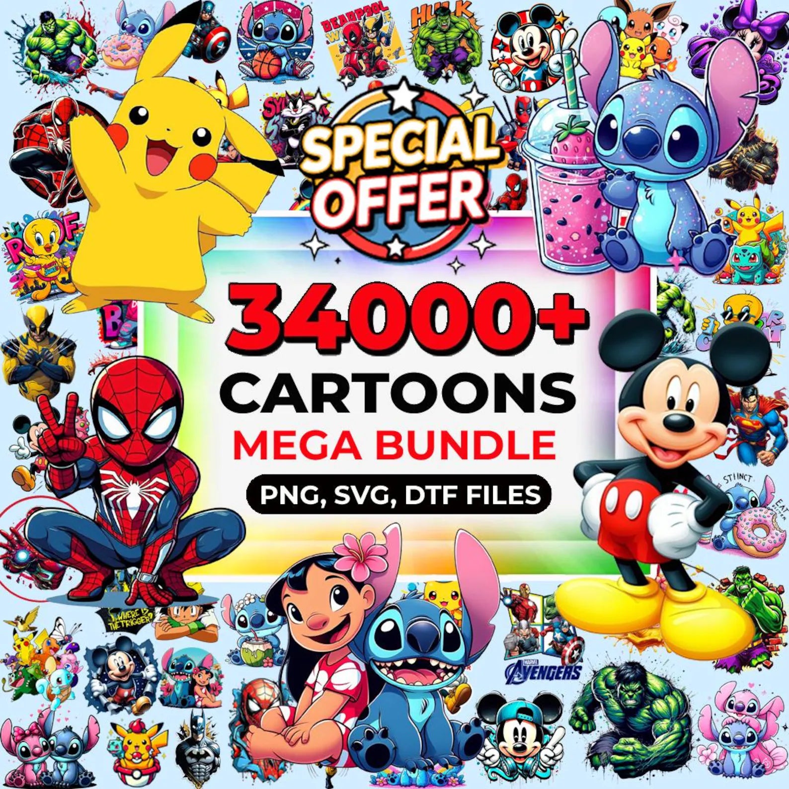 Plus de 34 000 méga-bundle drôle de bande dessinée, cliparts dessins animés, sublimation, dessin animé png, fichiers Png rétro